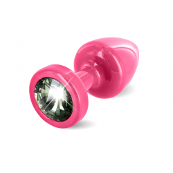 Анальная пробка с черным кристалом - Anni Round Pink, цвет: розовый