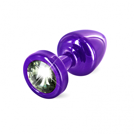 Анальная пробка с черным кристалом - Anni Round, цвет: фиолетовый
