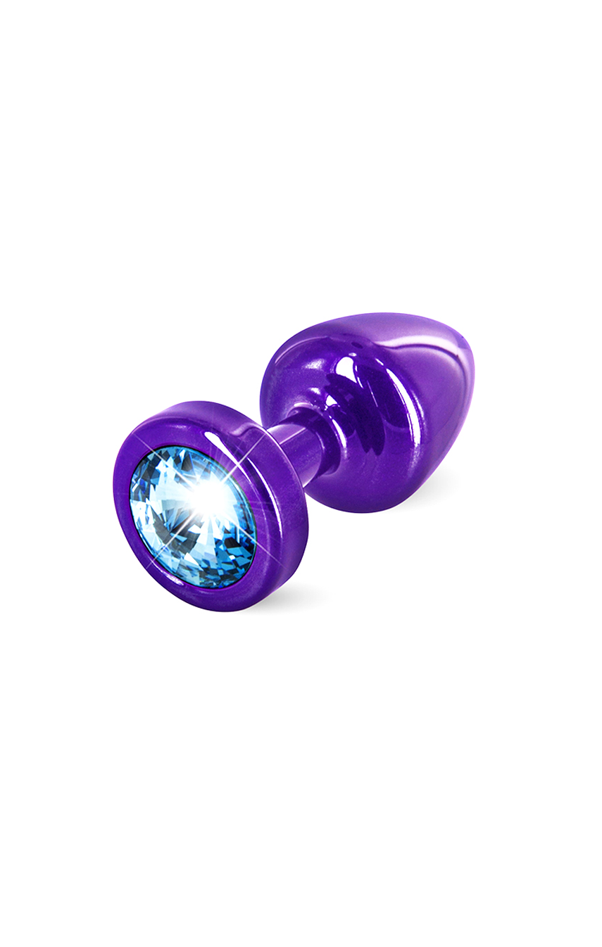 Анальная пробка с синим кристалом - Anni Round, цвет: фиолетовый