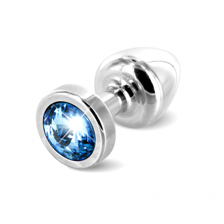 Анальная пробка с синим кристалом - Anni Round, цвет: серебристый