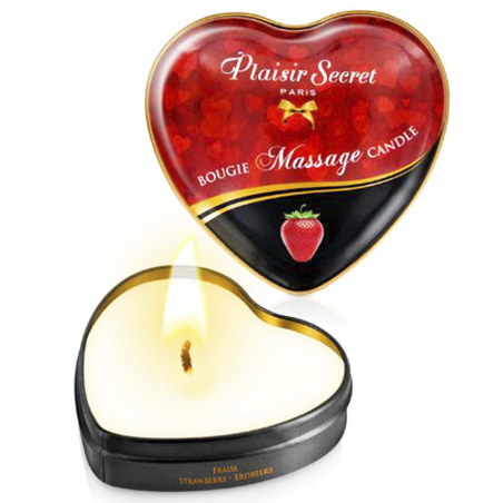 Романтика с клубничкой - Массажная свеча сердечко Plaisirs Secrets Strawberry (35 мл)