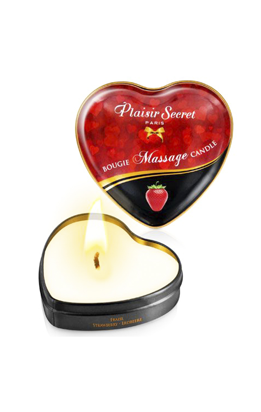 Романтика с клубничкой - Массажная свеча сердечко Plaisirs Secrets Strawberry (35 мл)