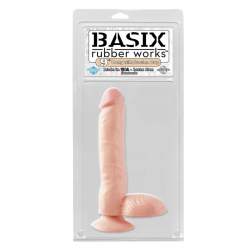 Реалистичный инструмент для оргазмов - Фаллоимитатор с мошонкой BASIX 9" DONG, цвет: светлая кожа