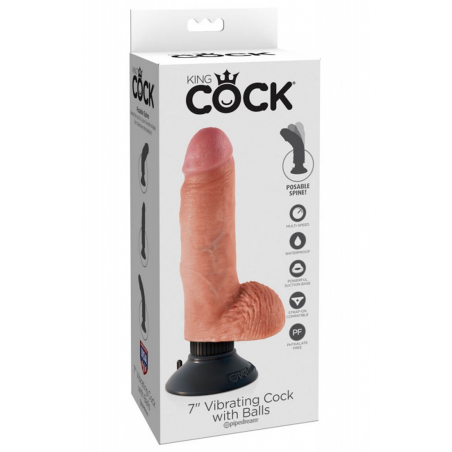 Волнующие ощущения - Реалистичный вибратор с мошонкой 7" Vibrating Cock with Balls, цвет: телесный