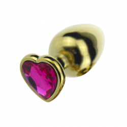 Нежное сердце - Анальная пробка с нежно-розовым кристаллом в форме сердца, цвет: золотистый