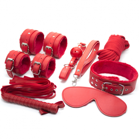 Красная коллекция страсти - Набор для БДСМ-игр из эко-кожи, цвет: красный