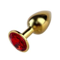 Соблазнительная шалунья - Анальная пробка с красным кристаллом, S, цвет: золотистый