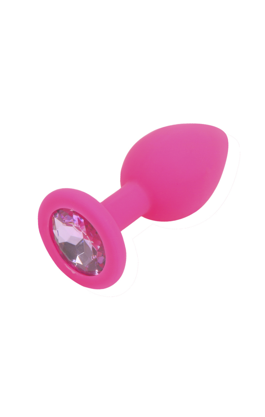Гламурные шалости - Силиконовая анальная пробка с розовым кристаллом, S, M, цвет: розовый