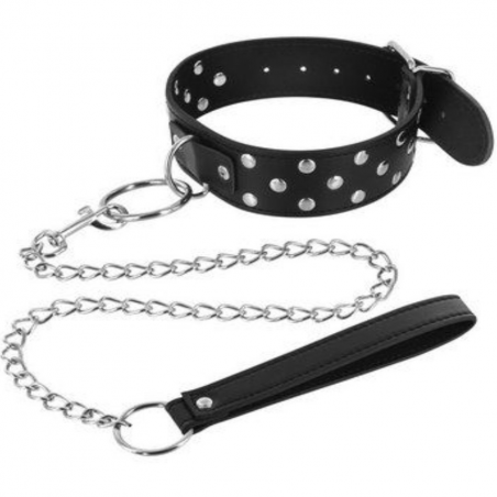 Ошейник с поводком Fetish Tentation Rivets and Leash, цвет: черный