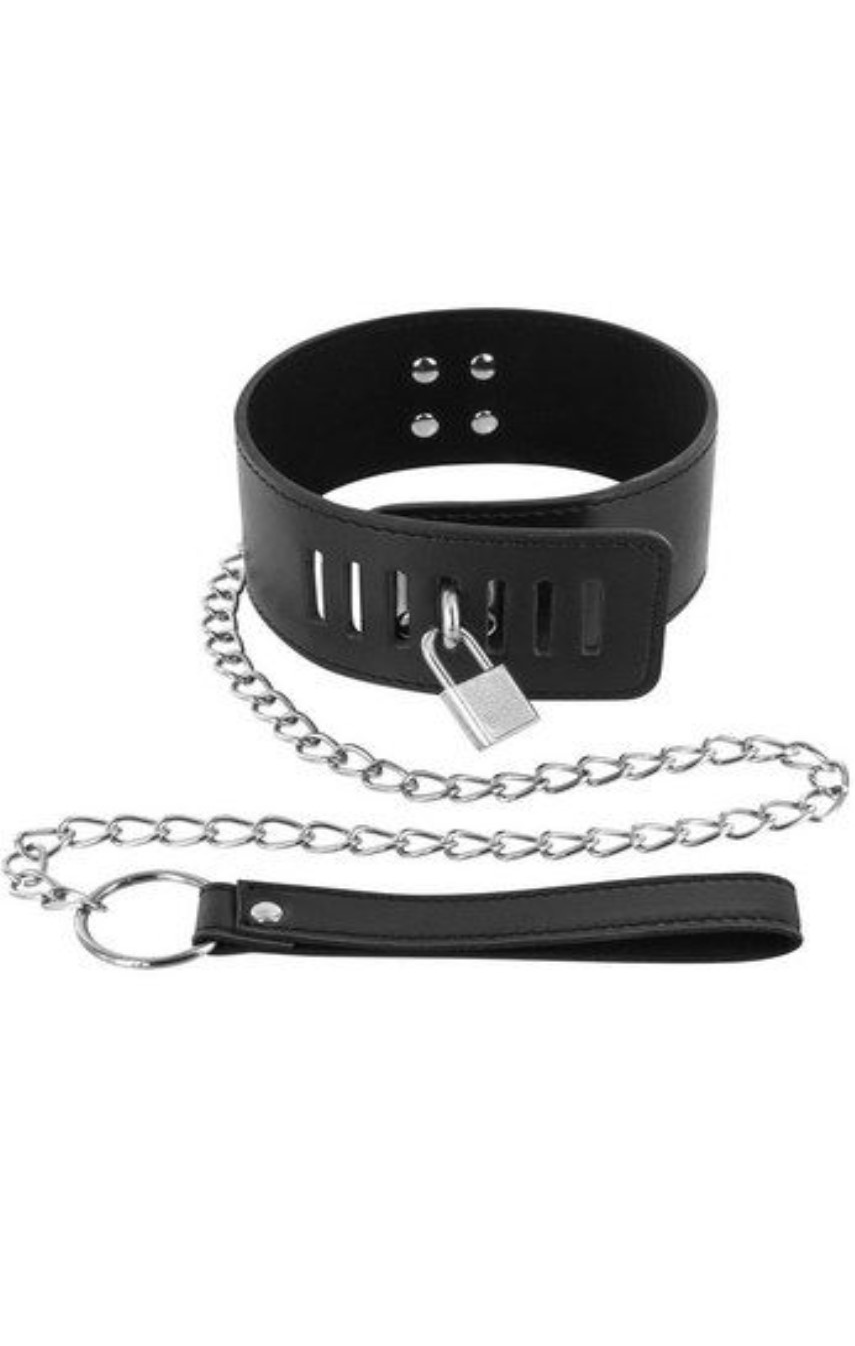 Ошейник с поводком Fetish Tentation Padlock and Leash, цвет: черный