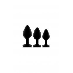 Набор силиконовых анальных пробок с кристаллом Rianne S: Booty Plug Set Black, цвет: черный