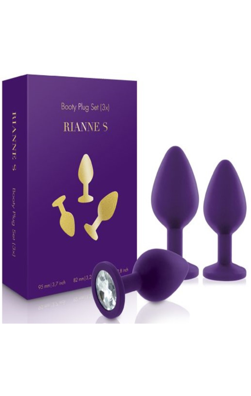 Набор силиконовых анальных пробок с кристаллом Rianne S: Booty Plug Set Purple, цвет: фиолетовый