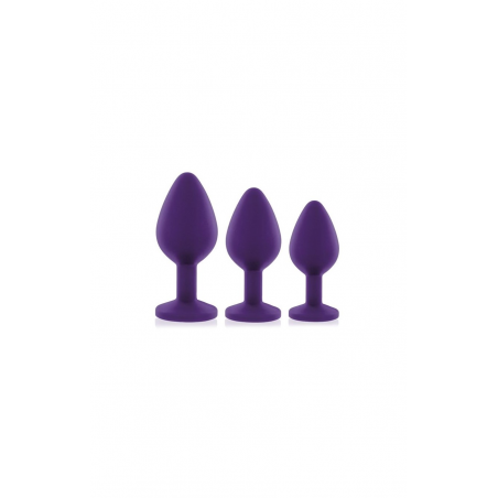 Набор силиконовых анальных пробок с кристаллом Rianne S: Booty Plug Set Purple, цвет: фиолетовый