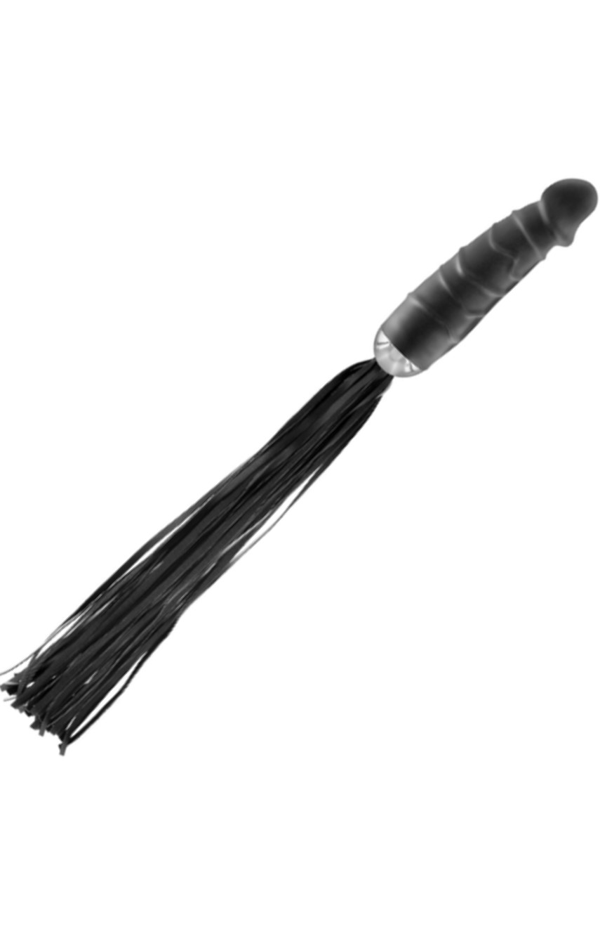 Флоггер с ручкой-дилдо Fetish Tentation Whip with Dildo Handle, цвет: черный