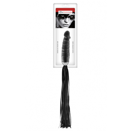 Флоггер с ручкой-дилдо Fetish Tentation Whip with Dildo Handle, цвет: черный