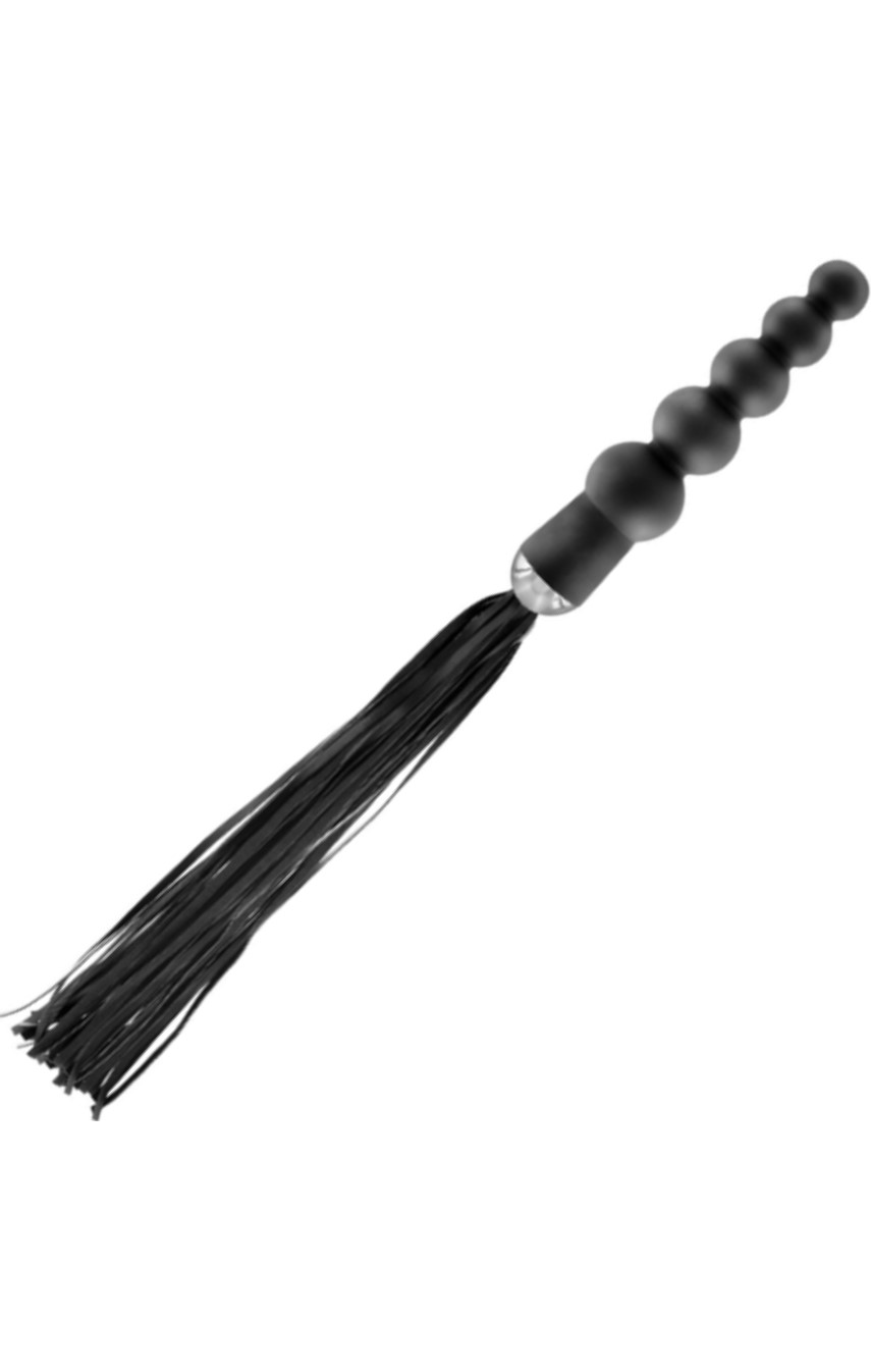 Флоггер с ручкой - анальными бусами Fetish Tentation Whip with Rosary Handle, цвет: черный