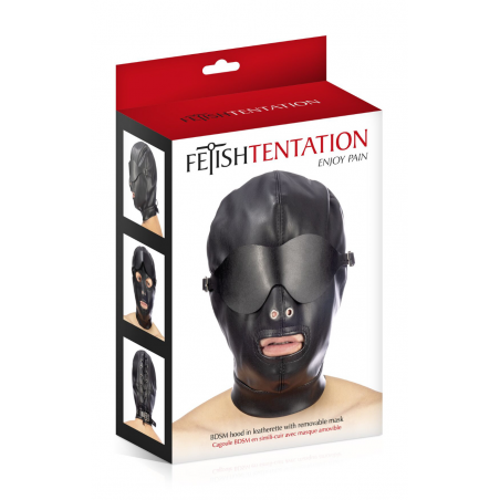 Капюшон для БДСМ со съемной маской Fetish Tentation BDSM hood in leatherette with removable mask, цв