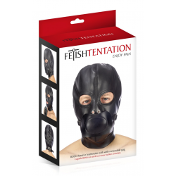Капюшон с кляпом для БДСМ Fetish Tentation BDSM hood in leatherette with removable gag, цвет: черный